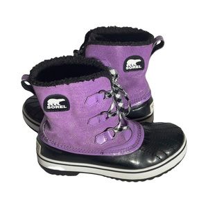 Sorel Tivoli Waterproof Girls Purple Lace-Up Faux Shearling Cuff Snow Boots Sz 4
